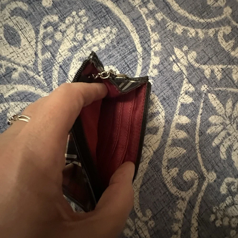 Coach Poppy Tartan Mini Skinny Wallet Pink Multicolor
